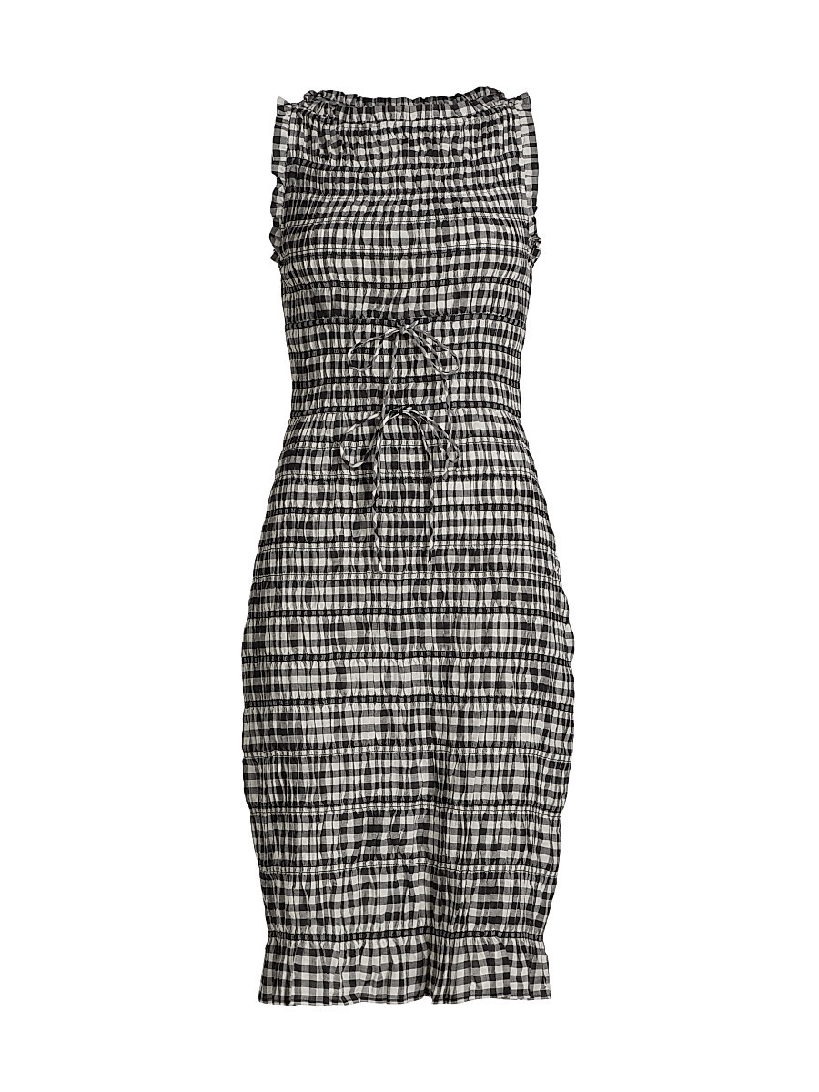 Women's Rosella Smocked Plaid Knee-Length Dress - Noir Greta Gingham - Size XXS | Saks Fifth Avenue