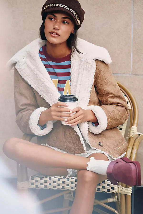 Distressed Faux-Suede Sherpa Fleece Jacket | Anthropologie (US)