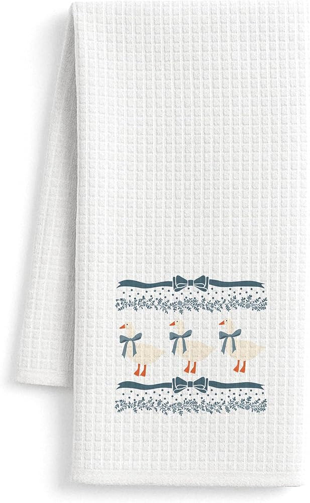 Coquette Blue Bow Goose Kitchen Towels, Preppy Blue Floral Ribbon Silly Goose Dish Tea Towels for... | Amazon (US)