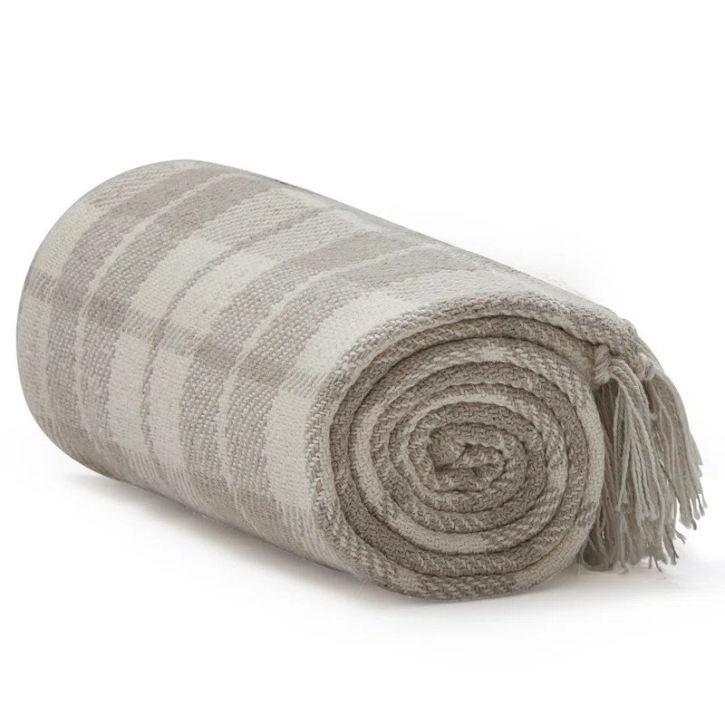 Americanflat 50x60 100% Cotton Striped or Plaid Throw Blanket with Fringe - Ideal for Bed, Sofa o... | Wayfair North America