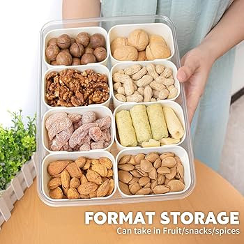 Divided Serving Tray with Lid and Handle,8 Compartments Snacks Box,Snack Fruit and Veggie Tray,Po... | Amazon (US)
