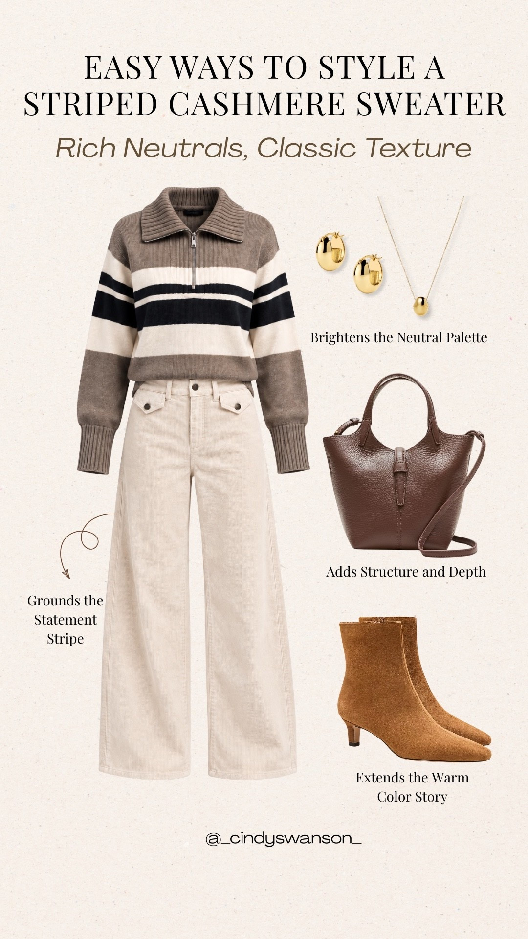 A striped cashmere sweater is such an easy way to add interest to a neutral wardrobe. I love it with cream jeans, a rich brown handbag, and warm suede boots, the classic colors make this a polished combination that can easily carry you through the season.

#LTKootd #LTKOver40 #LTKSeasonal