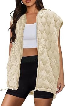SENSERISE Womens Oversized Puffer Vest Sleeveless Quilted Jacket Zip Up Hooded Puffy Vest Winter ... | Amazon (US)