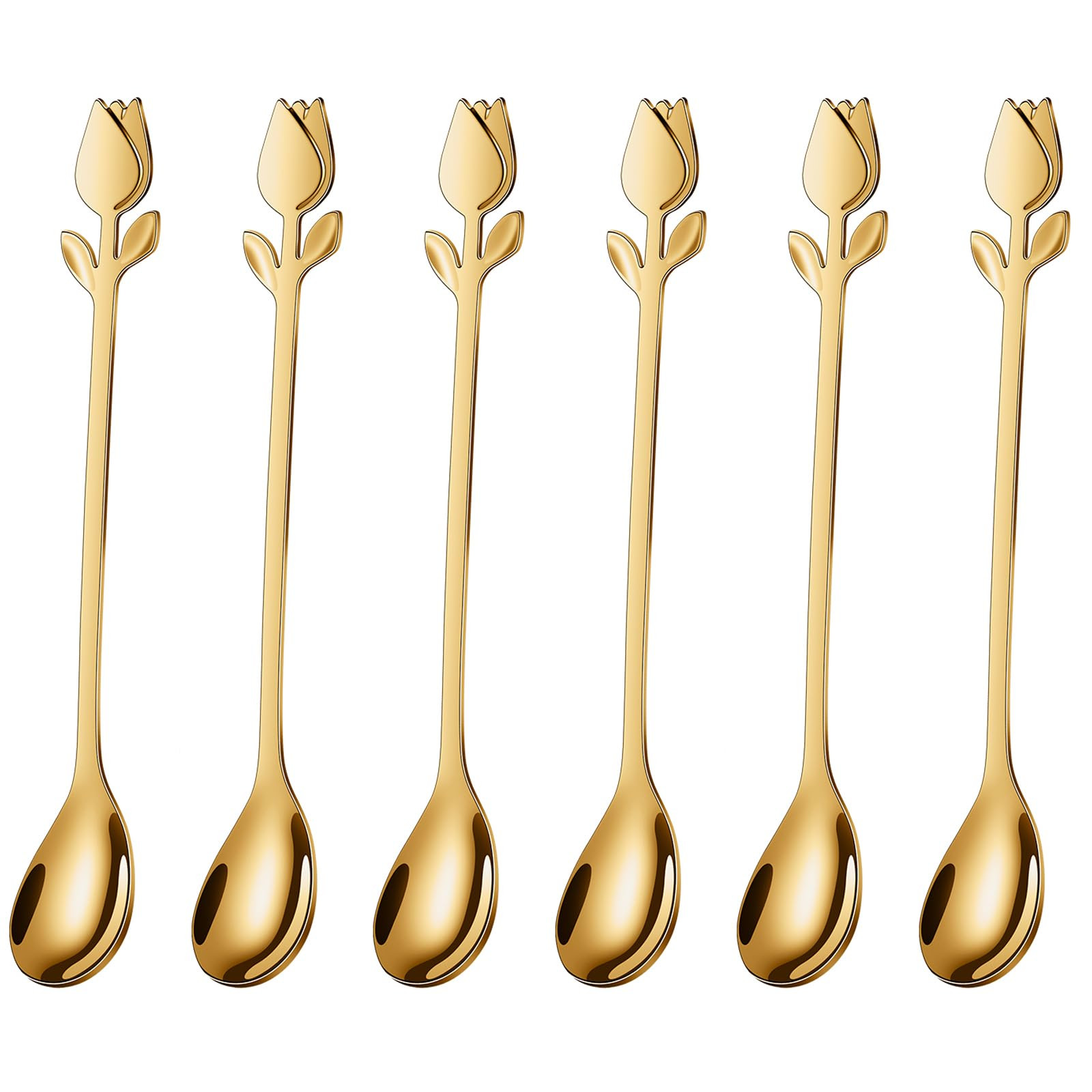 Gold Tulip/Rose Handle Tea Spoons 6-Pcs Set - 6" Stainless Steel for Mini Coffee Spoons, Espresso... | Amazon (US)