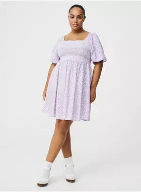 Smocked Bodice Mini Dress in Burgundy | Torrid (US & Canada)