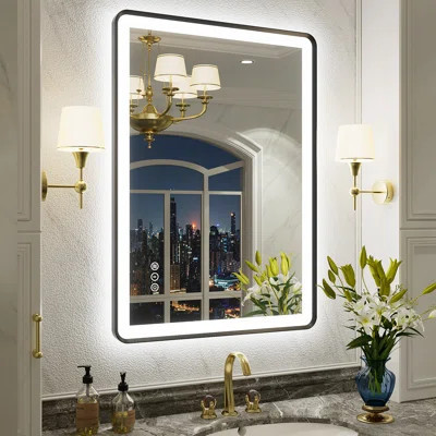Aevar UL Certified Front & Back Lighted Anti-Fog Tempered Glass Framed Bathroom/Vanity Mirror with 3-Year Warranty | Wayfair North America
