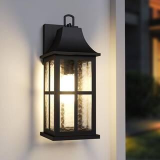 18 in. Black Modern Dusk to Dawn Outdoor Exterior Garage Front Porch Wall Lights Sconces Lighting Fixtures | The Home Depot