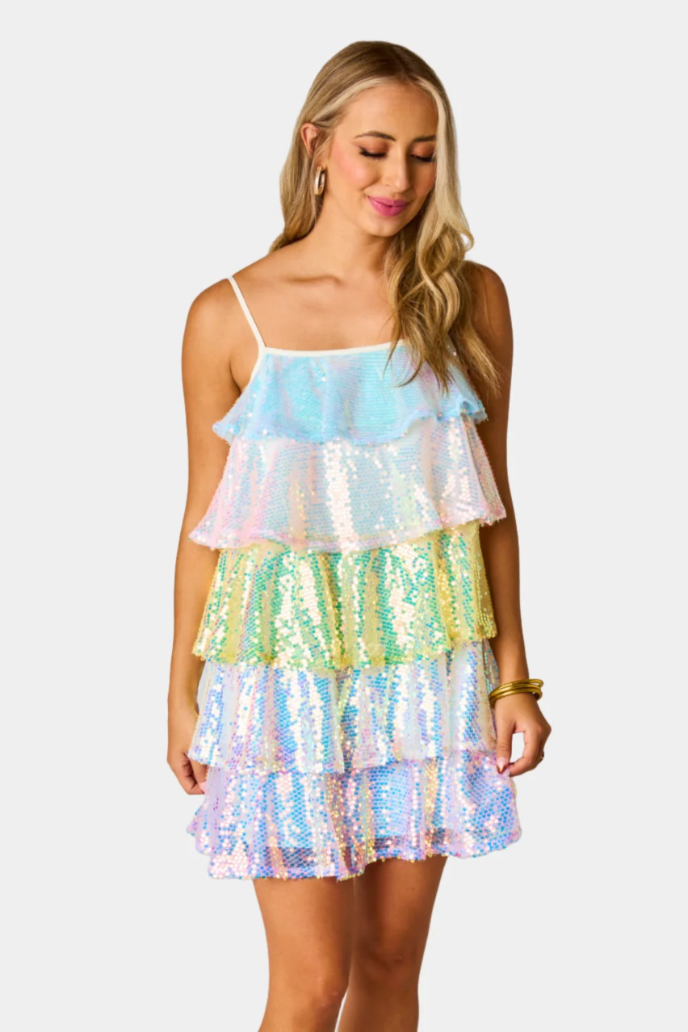 BuddyLove | Disco Tiered Sequin Short Dress | Rainbow | BuddyLove