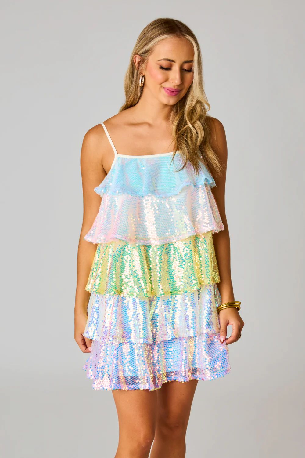 BuddyLove | Disco Tiered Sequin Short Dress | Rainbow | BuddyLove