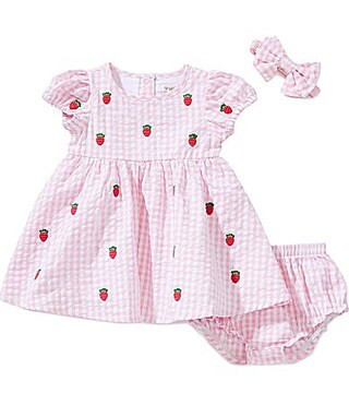 Adventurewear 360 Baby Girls Round Neck Cap Sleeve Seersucker Gingham Strawberry Embroidery Dress - 24 Months | Dillard's