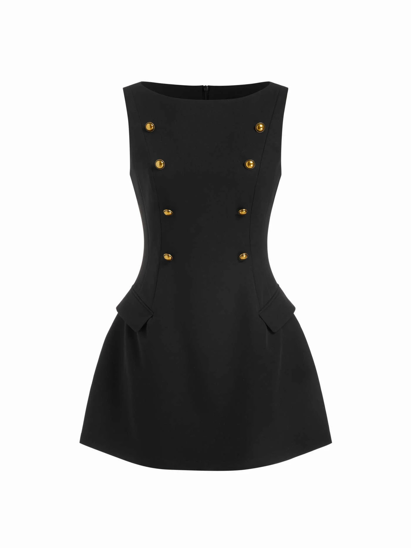 Woven Boat Neck Metal Detail A-line Mini Dress For Party/Clubbing Work | Cider