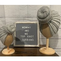 Pre Tied Heather Gray Mommy & Me Top Knot Turban Set, Baby Turban, Hat, Adult | Etsy (US)