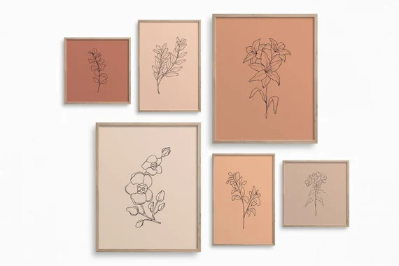 Minimalist Flowers Gallery Walldownloadable Botanical Line - Etsy | Etsy (US)