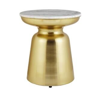 Cupertine Round Gold Metal Accent Table with Marble Top (16.5 in. W x 18.5 in. H) | The Home Depot