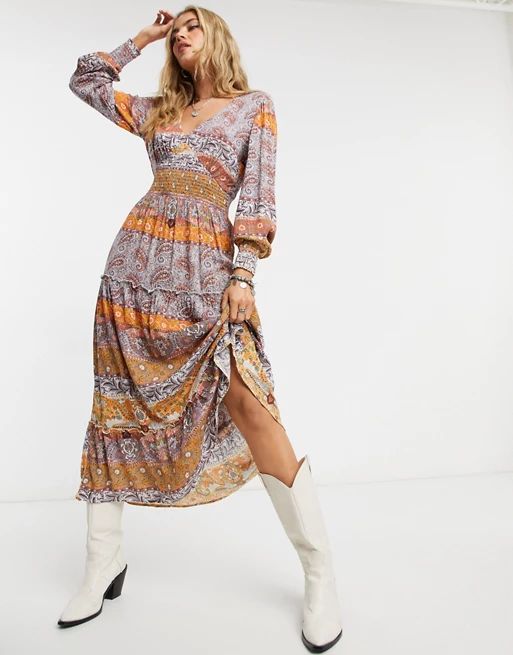 Vila boho maxi dress with long sleeves in paisely print | ASOS (Global)