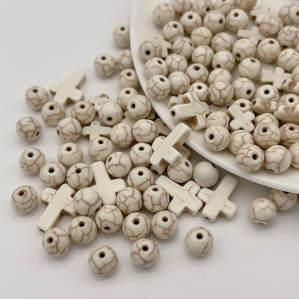 210pcs Cross Stone Beads Natural Stone Beads Magnesite Turquoise Cross Beads for Jewelry Craft Ma... | Amazon (US)