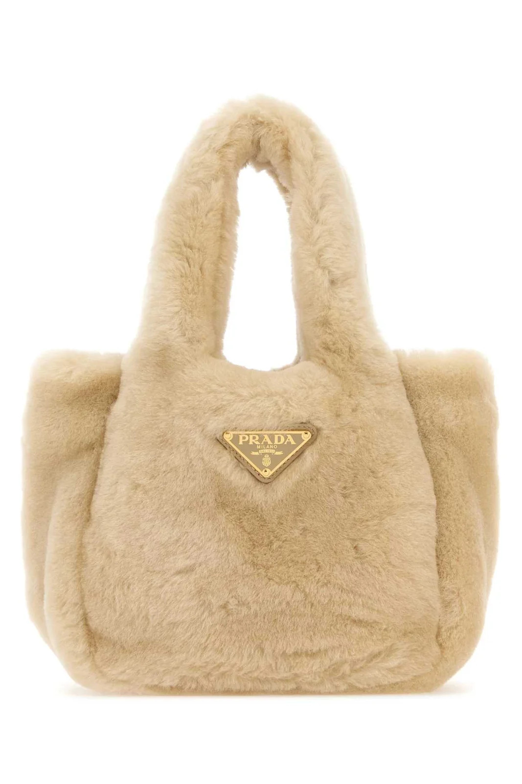 Prada Triangle-Logo Shearling Tote Bag | Cettire Global