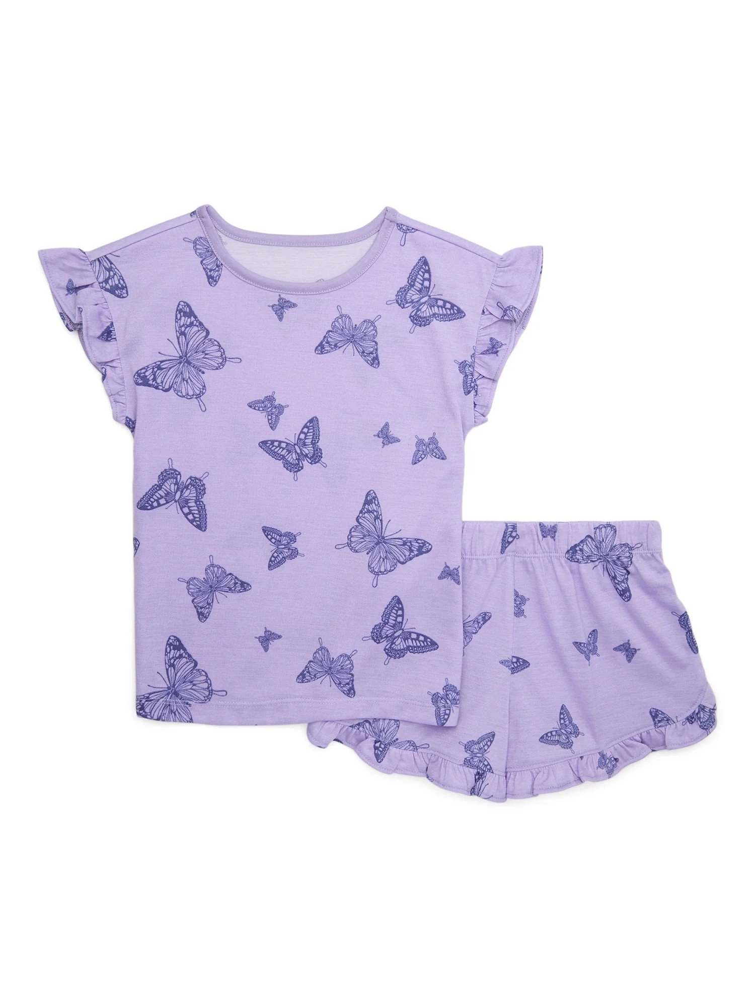 Wonder Nation Girl Short Sleeve Tee and Shorts, 2-Piece Pajama Set, Sizes 4-18 & Plus | Walmart (US)