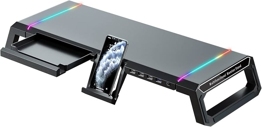 RGB Gaming Computer Monitor Stand Riser with Drawer,Storage and Phone Holder - 1 USB 3.0 and 3 US... | Amazon (US)