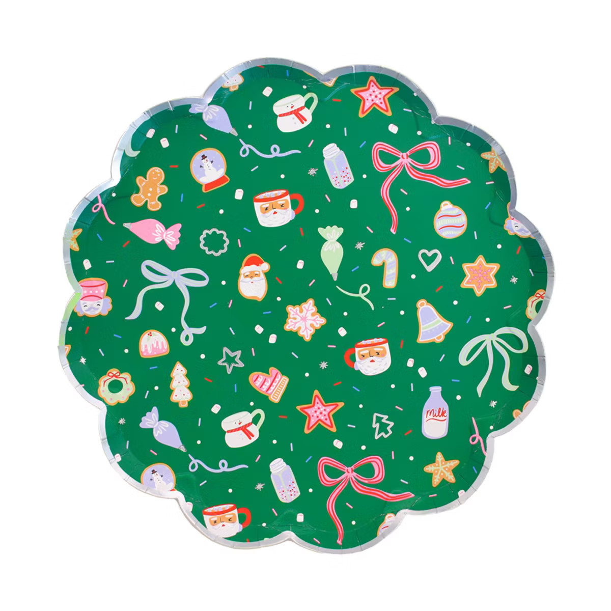 Jollity & Co. - Christmas Print Scalloped Large Plates in Green - Pack of 8 Paper Plates | Target