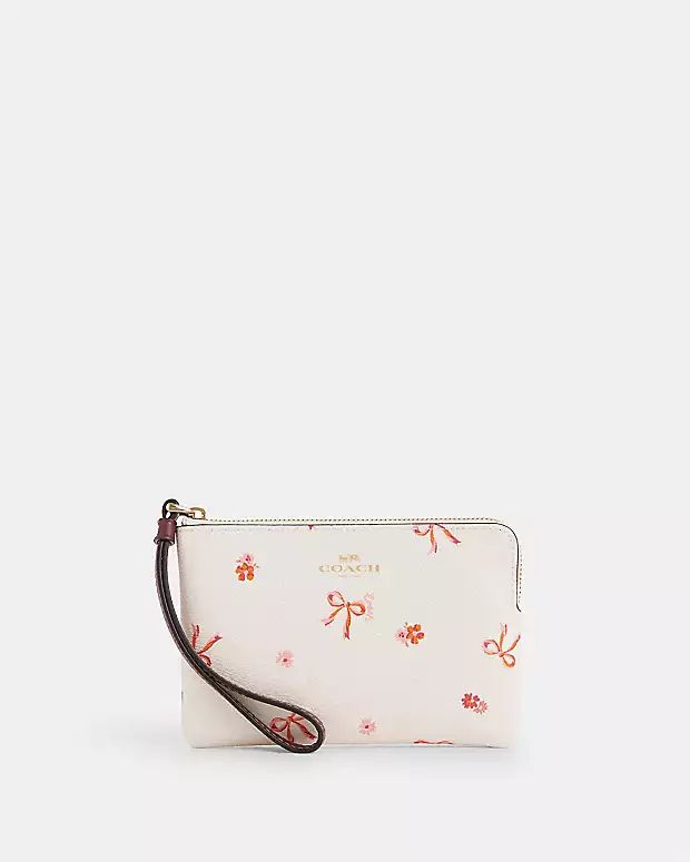 Corner Zip Wristlet With Bow Print | Coach Outlet CA