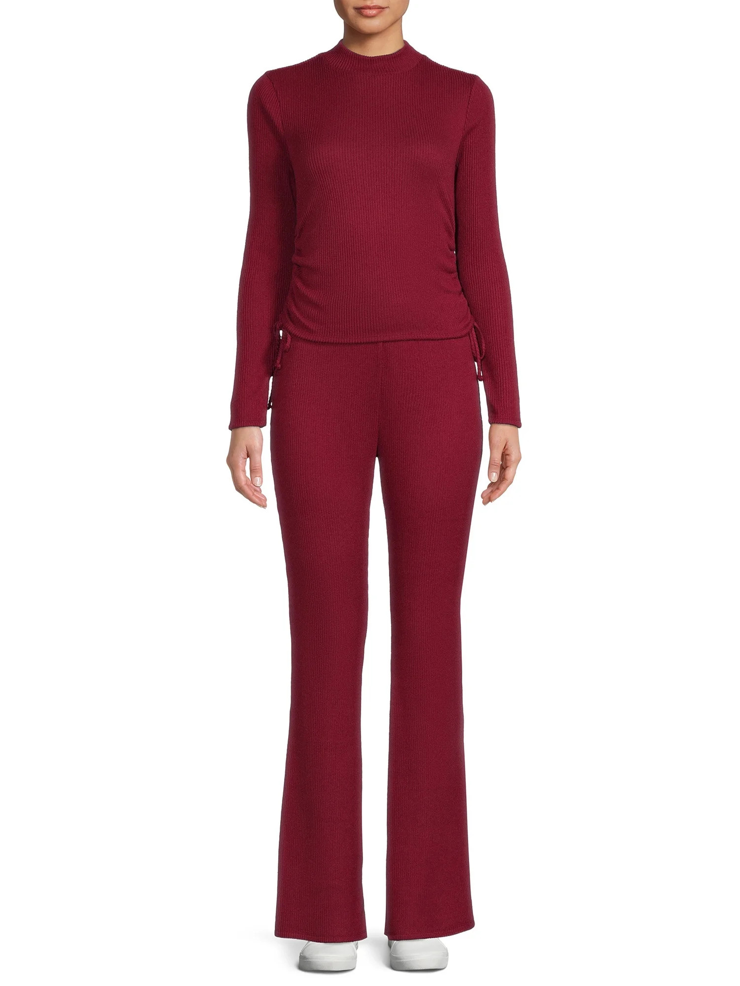 No Boundaries Junior's Mock Neck Top and Flared Pants, 2-Piece Set - Walmart.com | Walmart (US)