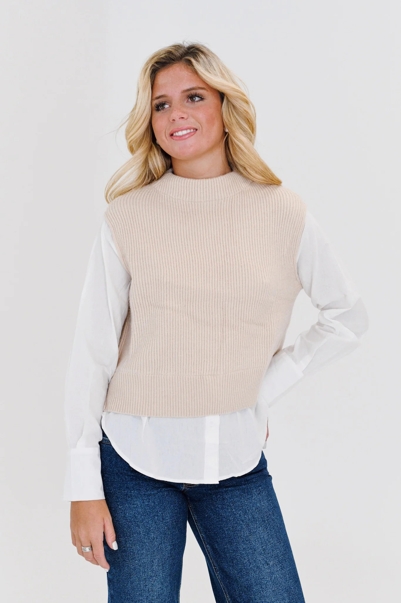 Alyson Sweater Shirt Combo - Beige Small | Fancyd Boutiqe