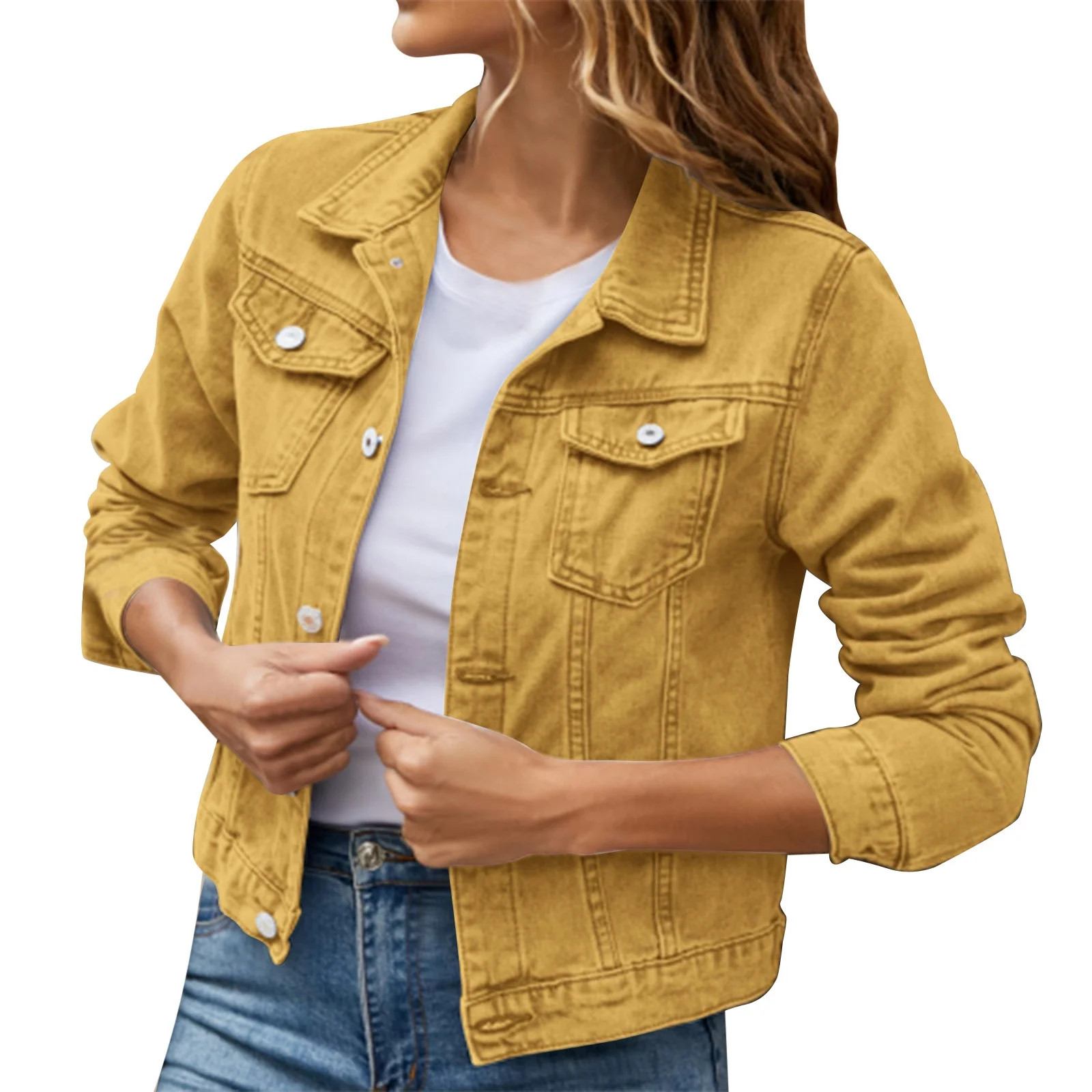 Hontri Women's Denim Jackets Women's Basic Solid Color Button Down Denim Cotton Jacket with Pocke... | Walmart (US)