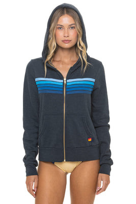 5 STRIPE HOODIE - CHARCOAL // BLUE | Aviator Nation