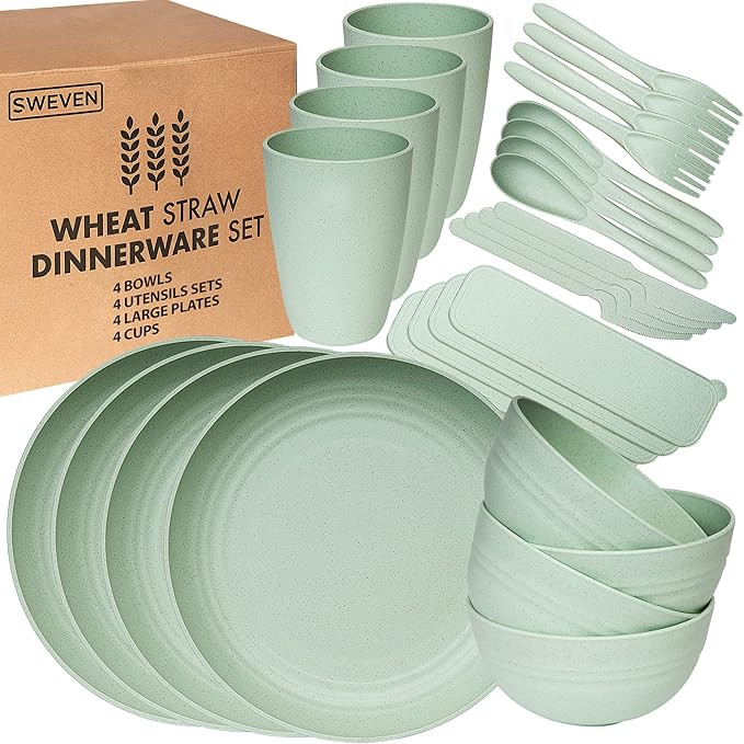 Wheat Straw Dinnerware Sets | Unbreakable Dinnerware Sets | Dishwasher Microwave Safe Dinnerware ... | Amazon (US)