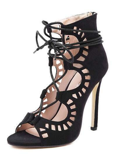 Black High Heel Hollow Sandals | SHEIN