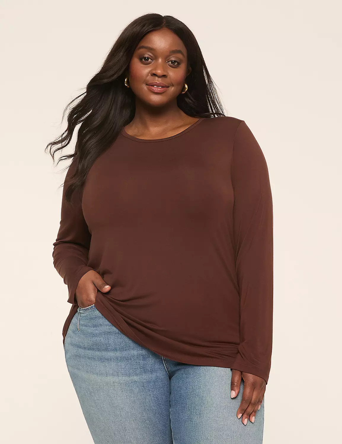 The Long-Sleeve Curved-Hem Tee | LaneBryant | Lane Bryant (US)