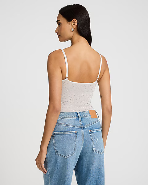 Rhinestone Embellished Mesh Bustier Bodysuit | Express