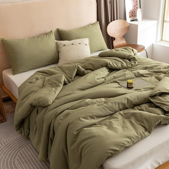 ROSGONIA Queen Comforter Set Olive Green, 3pcs Bedding Sets Queen (1 Boho Olive Comforter & 2 Pil... | Amazon (US)