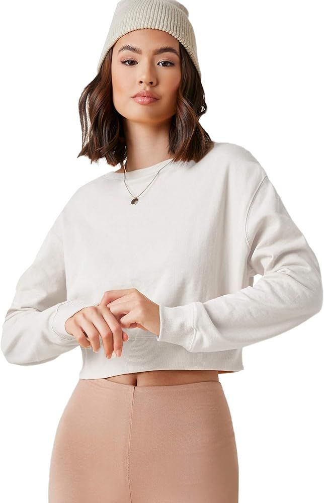 Verdusa Women's Basic Casual Long Sleeve Round Neck Crop Top Pullover Sweatshirt | Amazon (US)