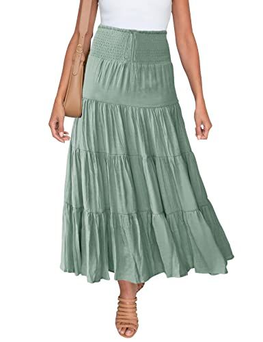 HAEOF Women's 2024 Summer Elastic High Waist Boho Maxi Skirt Casual Drawstring A Line Flowy Long ... | Amazon (US)