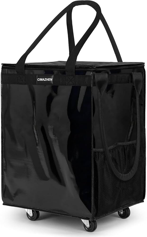 (Medium,Black) Reusable Grocery Bag on 4 Wheels, Foldable Rolling Tote Bag with 3 Handles and Zip... | Amazon (US)