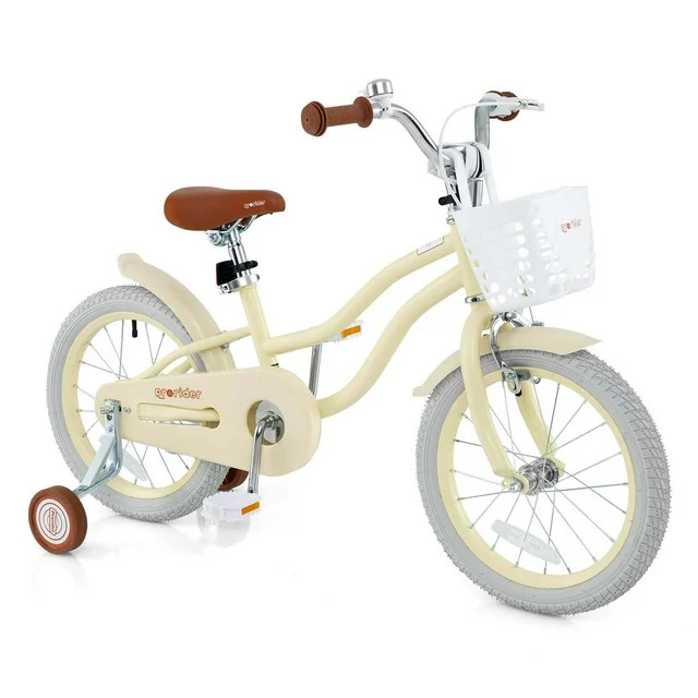 Costway 16" Kids Bike Toddler Adjustable Bicycle with Training Wheel for 4-7 Years Old Girl Beige... | Walmart (US)