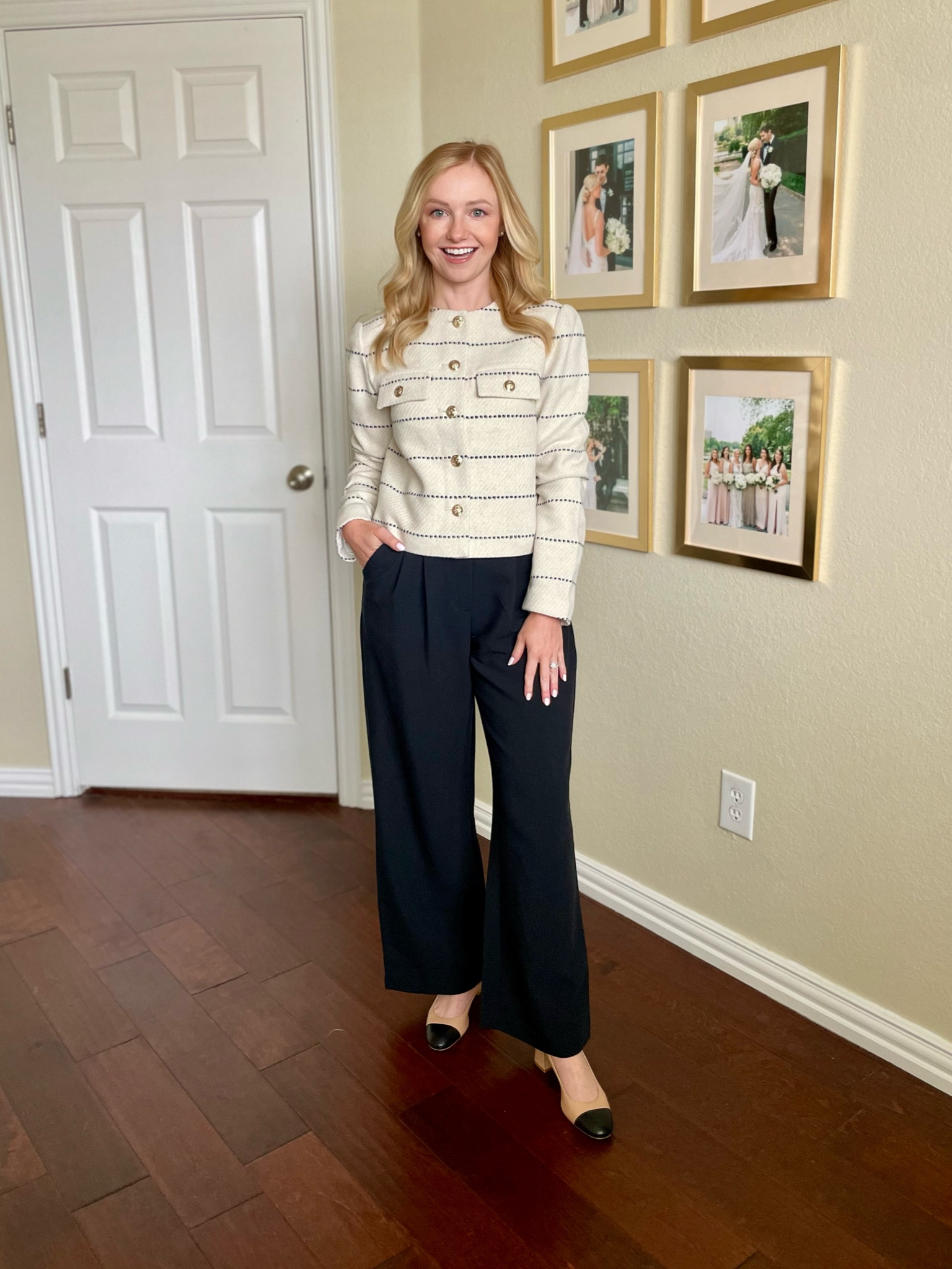 Love this classic jacket! One you’ll have in your wardrobe for years! Wearing a 0, could use a 0P. 26S in pants | workwear, winter workwear, black pants, black trousers, business professional 

#LTKStyleTip #LTKSeasonal #LTKWorkwear