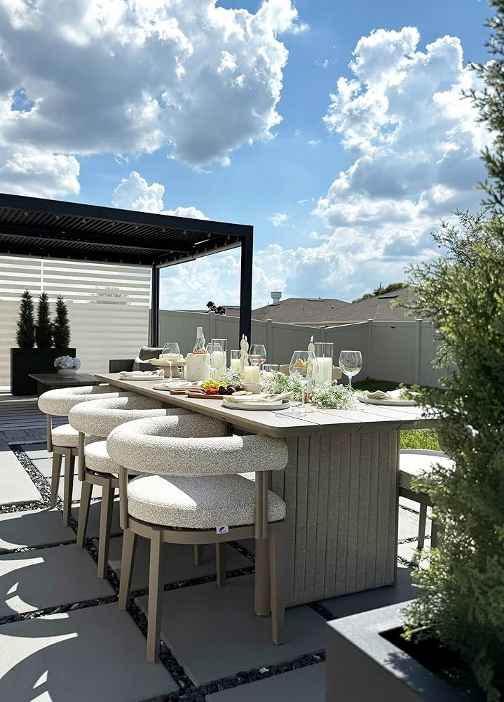 PURPLE LEAF Patio Dining Set 7 Pieces Italian Designer Luxury Conversation Set Aluminum Large Rectangle Dining Table and Chairs with Olefin Cushion Outdoor Furniture Set for Garden Porch Deck Backyard | Amazon (US)