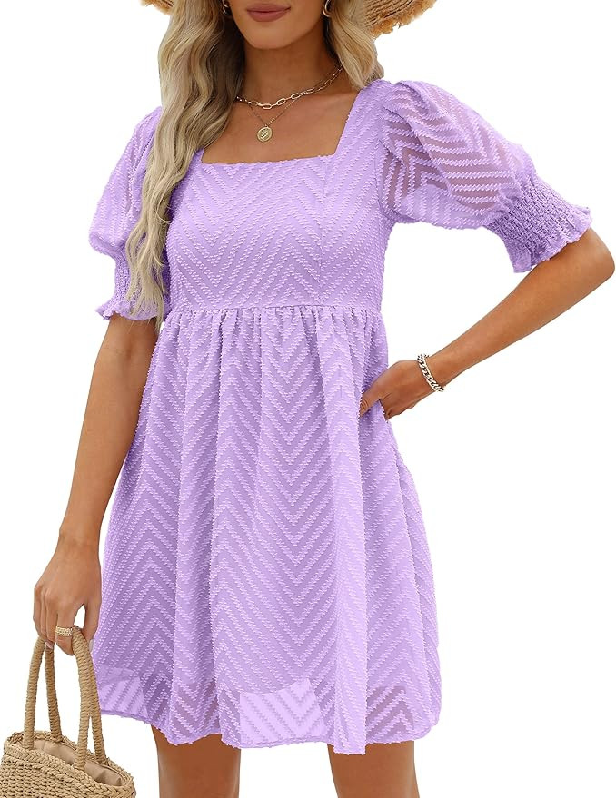 WEESO Womens Summer Puff Sleeve Square Neck Empire Waist Babydoll Dresses | Amazon (US)