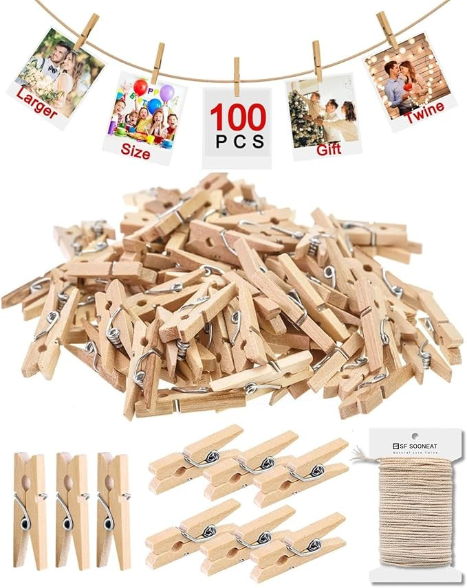 Mini Clothes Pins for Photo, Mini Clothespins, Upgraded 1.18" Picture String with Clips, Small Wo... | Amazon (US)