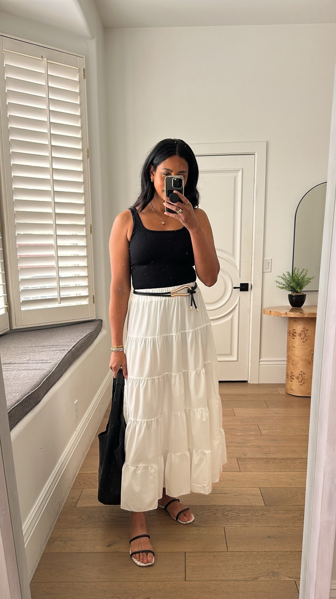 This tiered maxi skirt and bodysuit combo is easy to wear with simple accessories for a chic put together outfit. All fit true to size.

#LTKmomlife #LTKOver40 #LTKootd