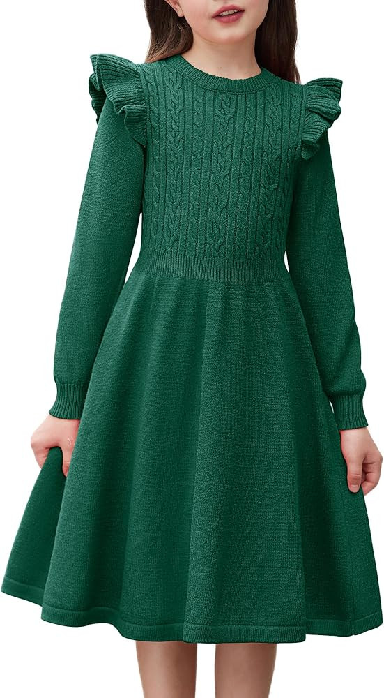 Arshiner Girls Sweater Dress Fall Winter Lantern Long Sleeve Cable Knit Pullover Midi Dresses | Amazon (US)