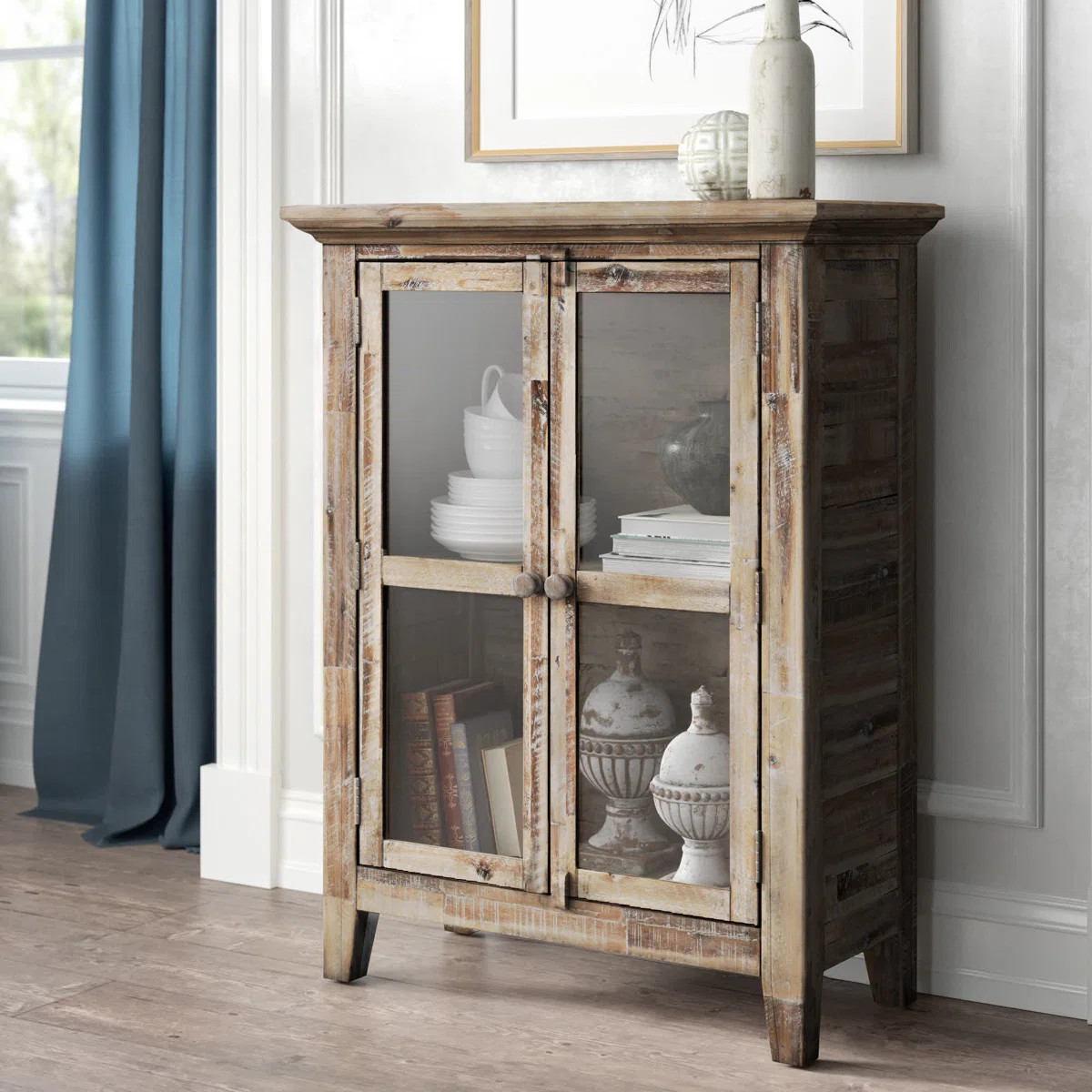 Knorr 2-Door Solid Wood Glass Accent Cabinet | Wayfair North America