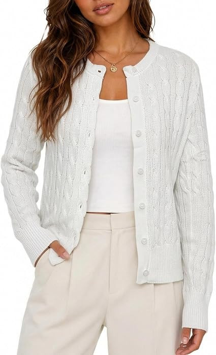 CHYRII Womens Lightweight Cable Knit Cardigan Fall Button Down Sweaters | Amazon (US)