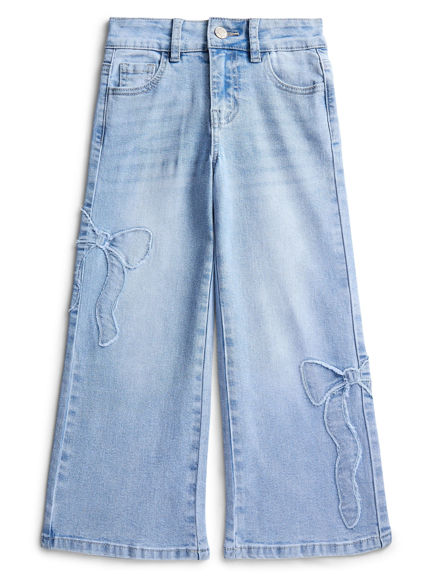 Gogo Star Girls Bow Embroidered Wide Leg Jeans, Size 5–18 | Walmart (US)