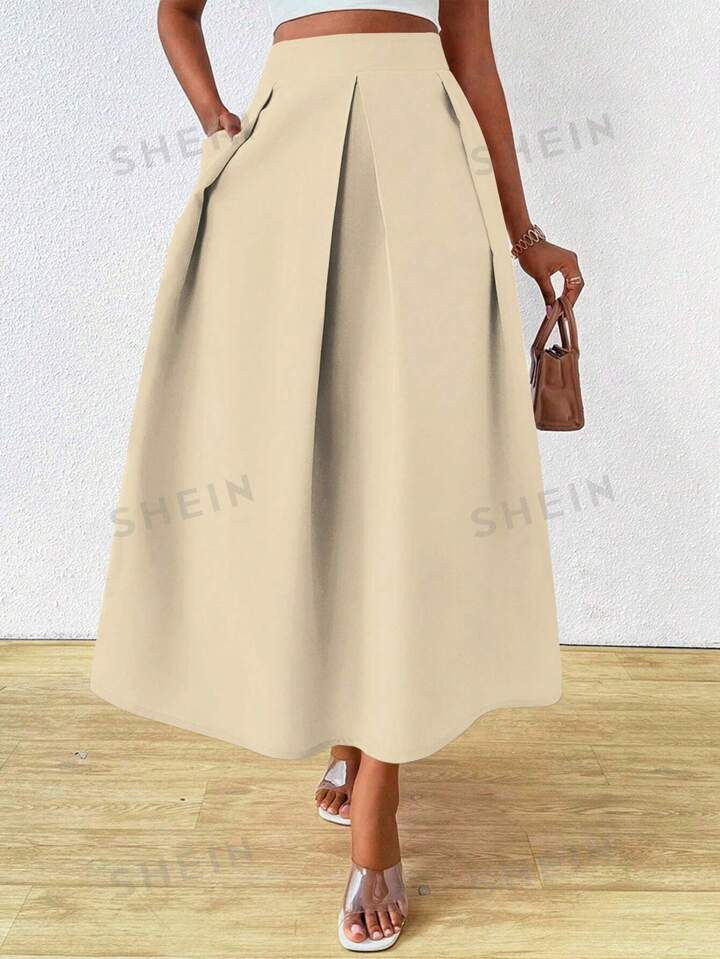 SHEIN Lady Summer Elegant High Waist Ruched Large Umbrella Hem Ladies Long Skirt | SHEIN