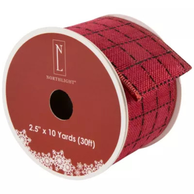 Northlight Red Woven Square Plaid Wired Craft Christmas Ribbon 2.5" x 10 Yards | Belk