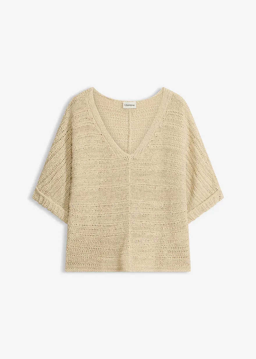 Bequemer und weit geschnittener Pullover mit B\u00e4ndchengarn - beige | Bonprix DE